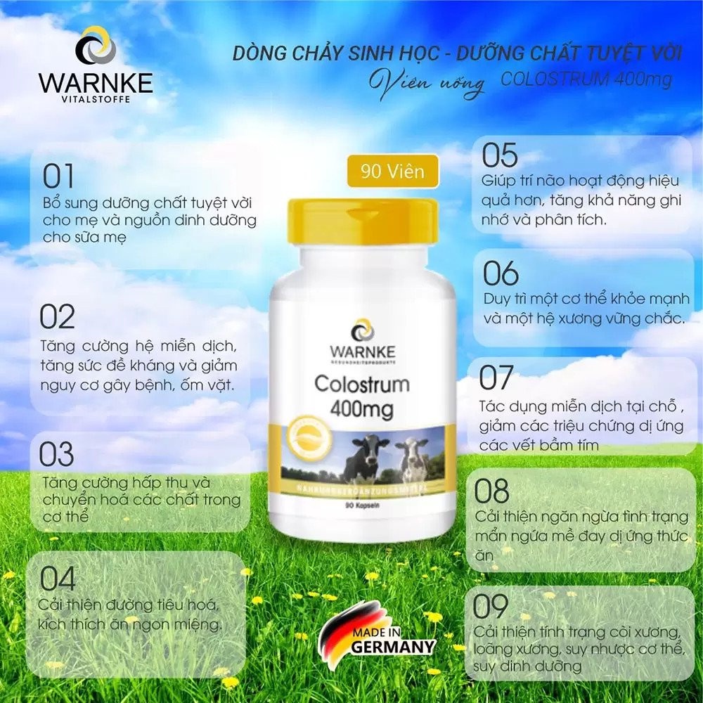 Sữa non hàm lượng cao hỗ trợ TĂNG TIẾT SỮA  #Warnke41509 COLOSTRUM 400MG 90 viên