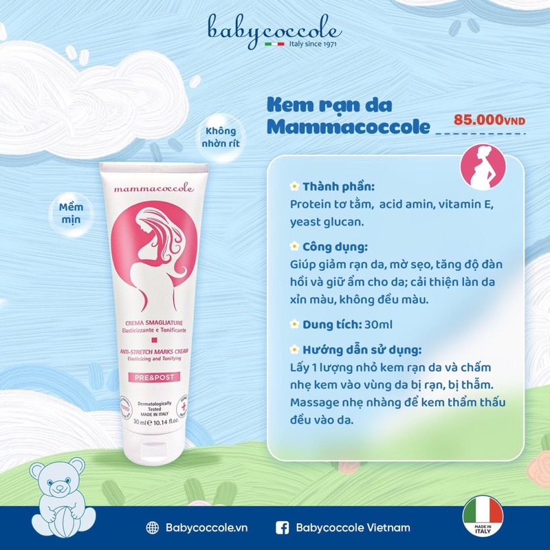 Kem rạn da cho bà bầu Babyccoccole chống rạn da, dưỡng da ngừa thâm khi mang thai và sau sinh 30ml