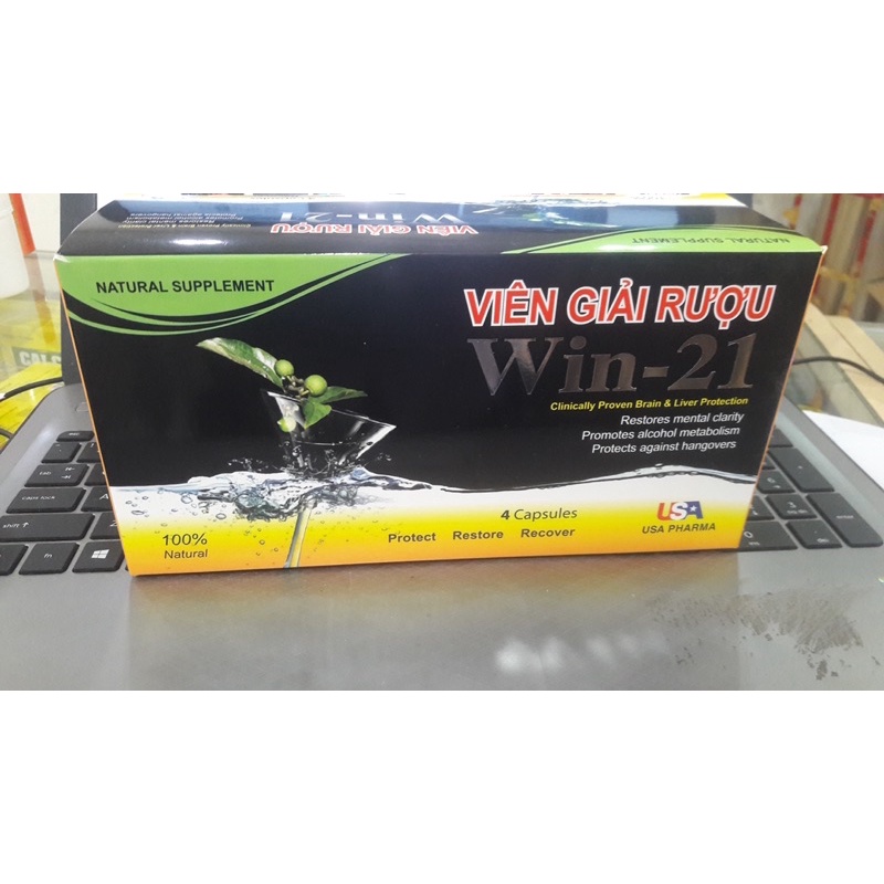 Viên giải rượu Win-21 USA hộp 4V, Uống 2 viên chống say trước khi uống rượu bia, Giúp giải rượu nhanh chóng giải độc gan