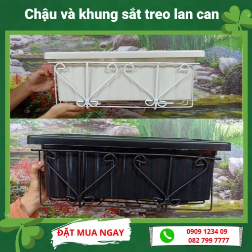 Combo chậu 6T3 và khung sắt treo lan can trồng rau, hoa 6T3 (Vườn Sài Gòn - Vuon Sai Gon)