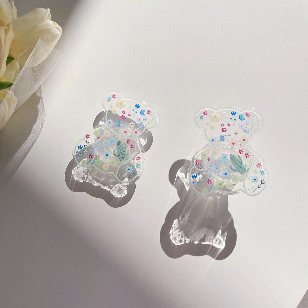 Giá Đỡ Điện Thoại Trong Suốt Hình Gấu 3D Dễ Thương