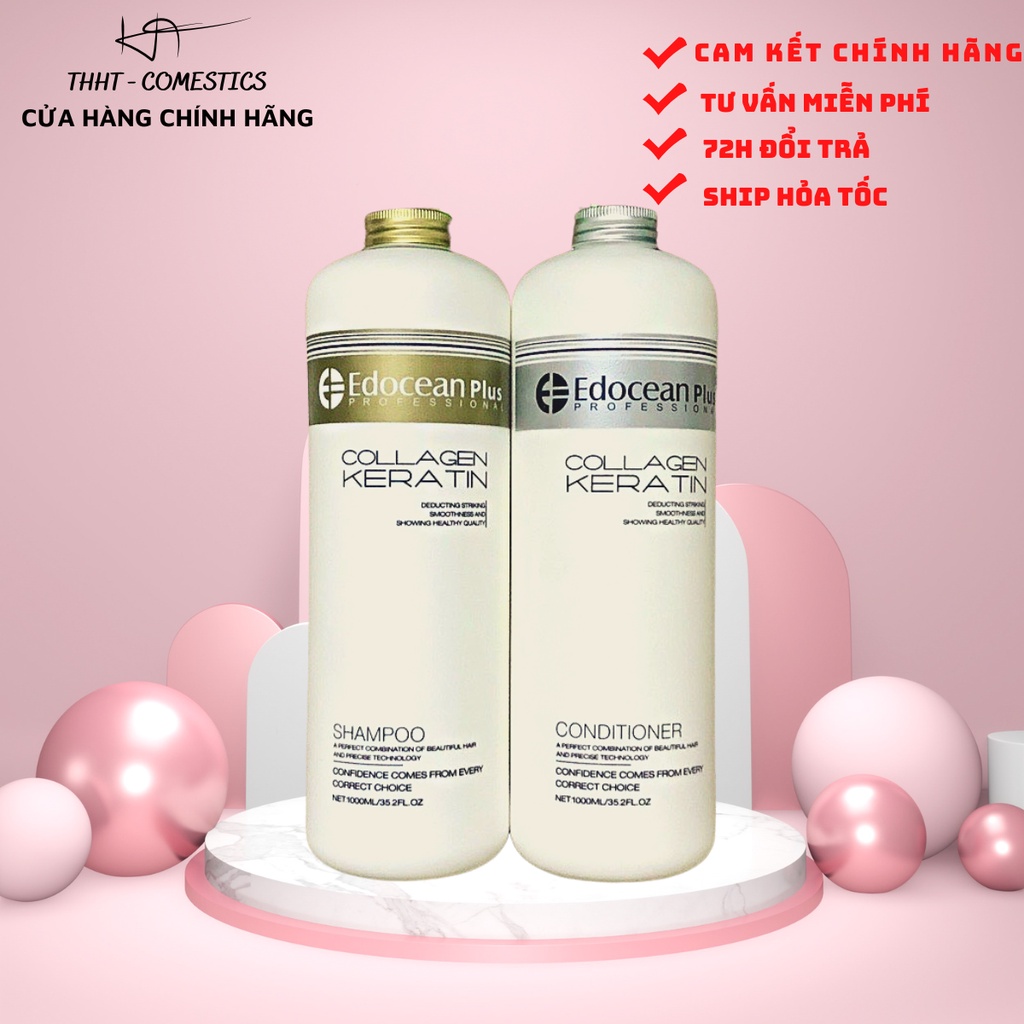 Dầu Gội keratin kiềm dầu siêu phục hồi mềm mượt chống rụng tóc cặp gội xả EDOCEAN - KERATIN 1000ml chính hãng