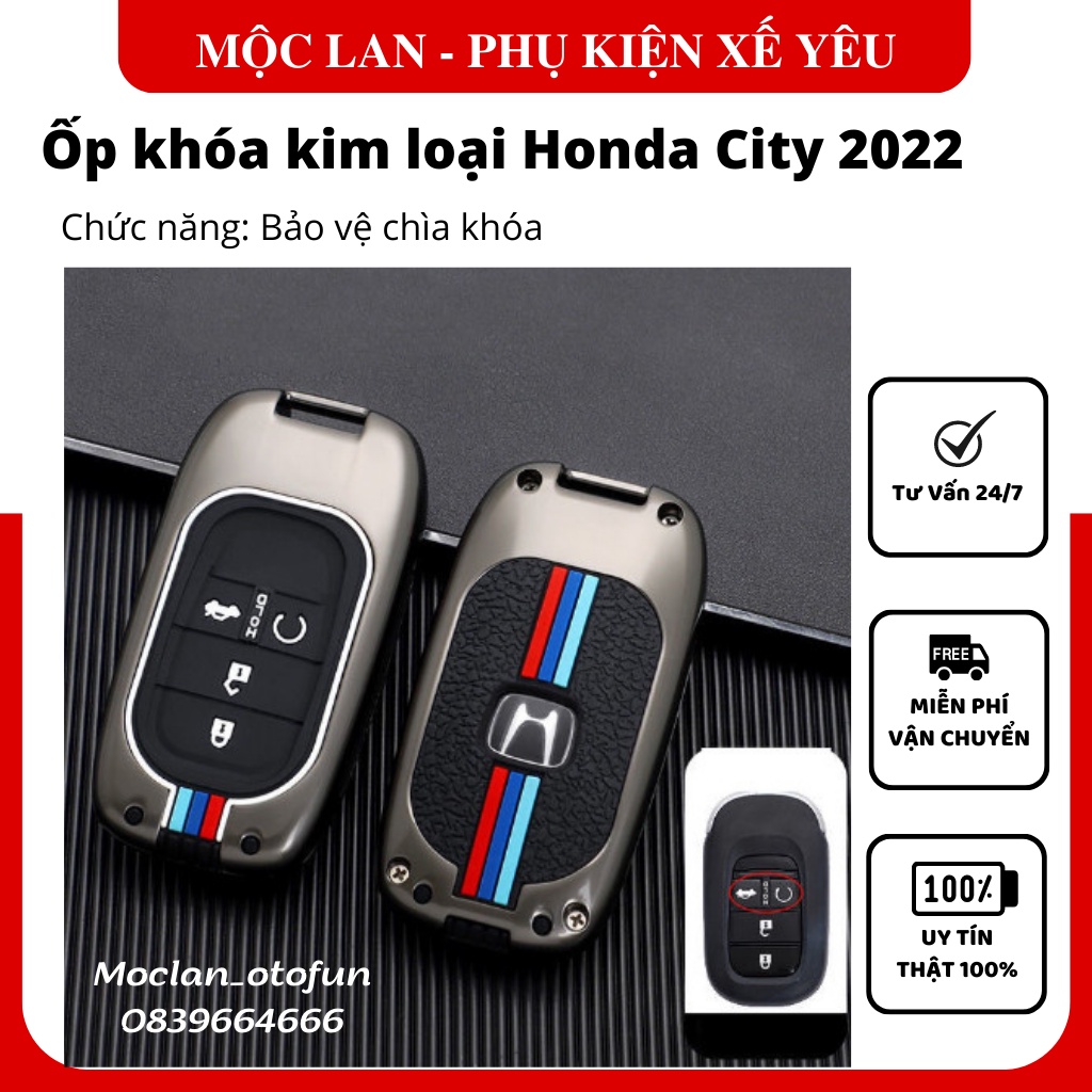 Ốp kim loại Honda City 4 nút -2022 loại mới-Bảo vệ ốp khóa chất liệu hợp kim