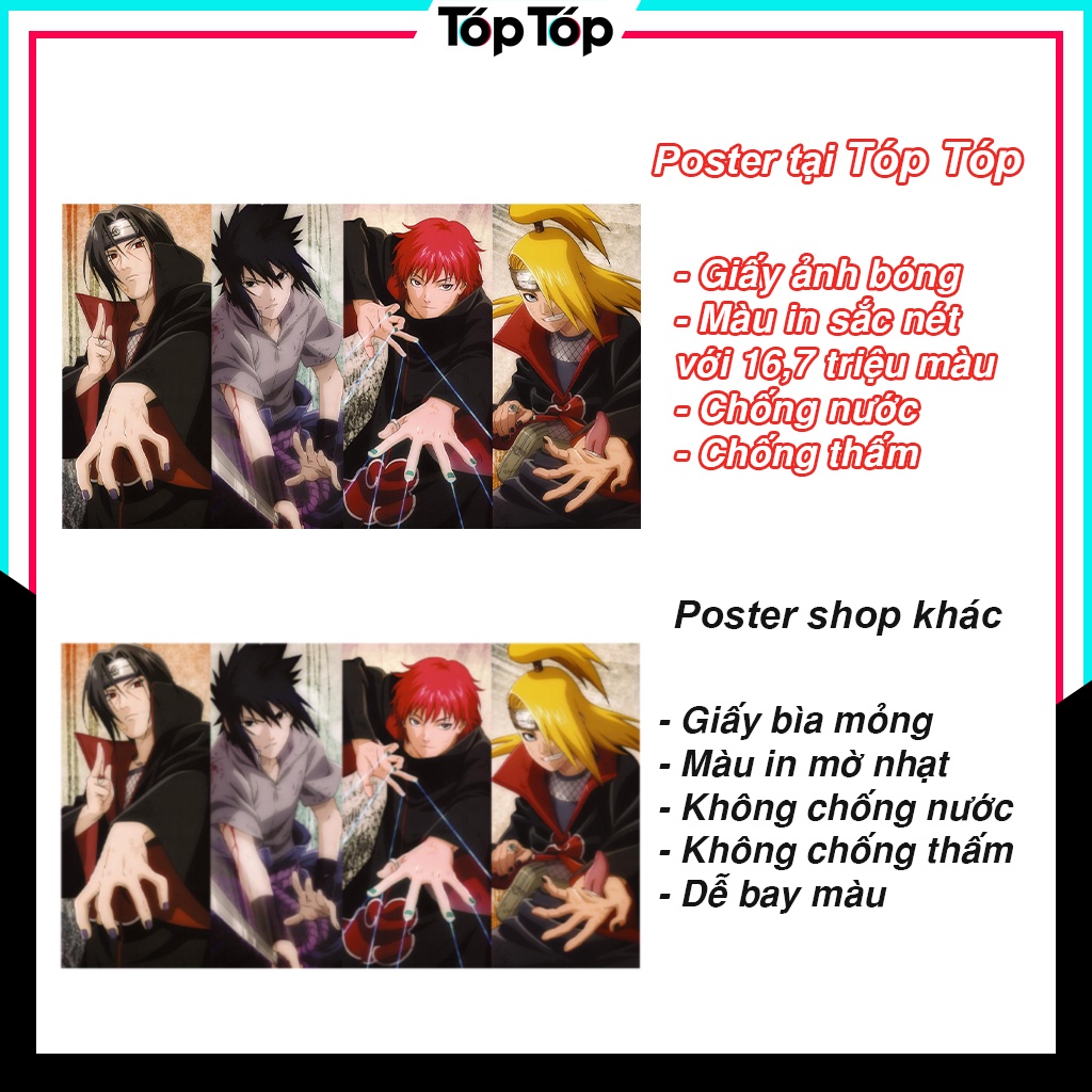 Poster Naruto decal, tranh dán tường poster manga Naruto Sasuke decor góc học tập làm việc có lớp bóc dán cực xịn NR