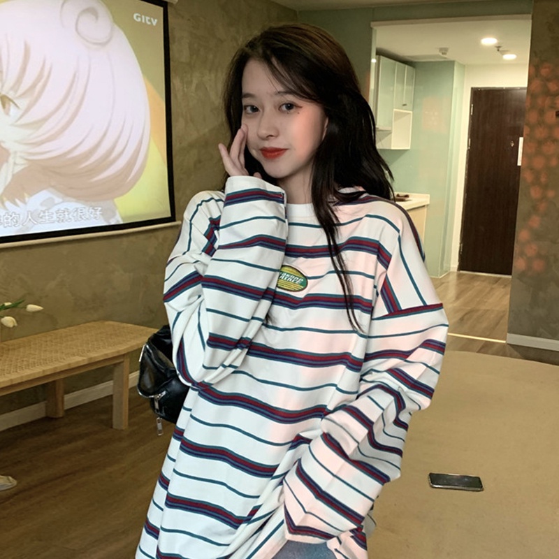 NRVP Áo Thun Nữ Dài Tay Dáng Rộng In Hình Phong Cách Hàn Quốc Kiểu Mới