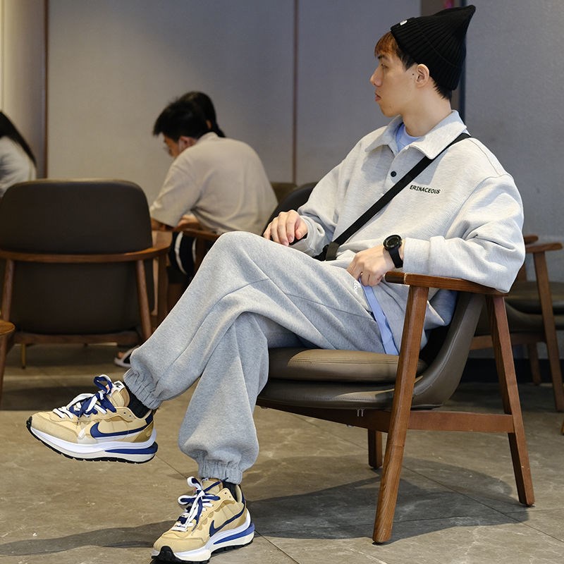 COD OOTD Áo thun polo Hatton Gutto dài tay dáng rộng phong cách Hàn Quốc đơn giản cho nam