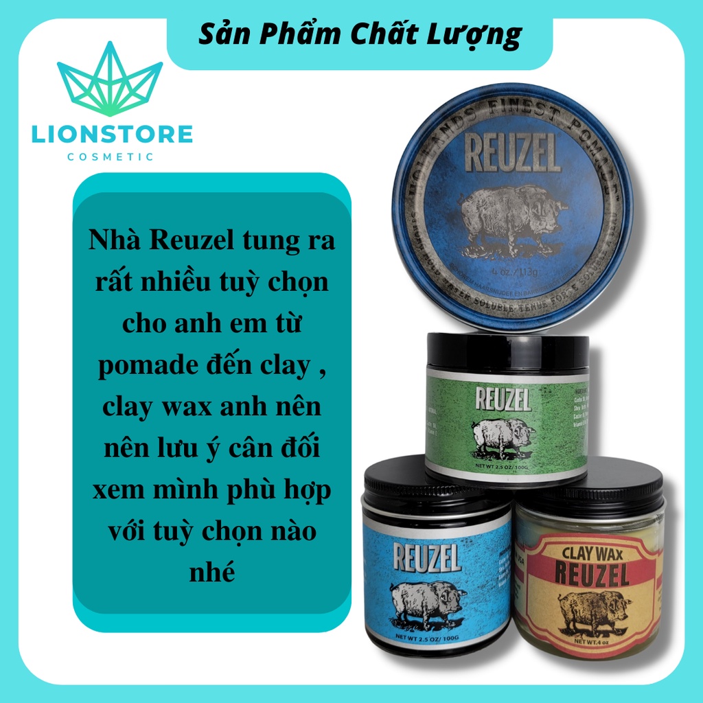 Sáp vuốt tóc nam REUZEL tạo kiểu tóc giữ nếp bồng đẹp đủ chất clay wax pomade