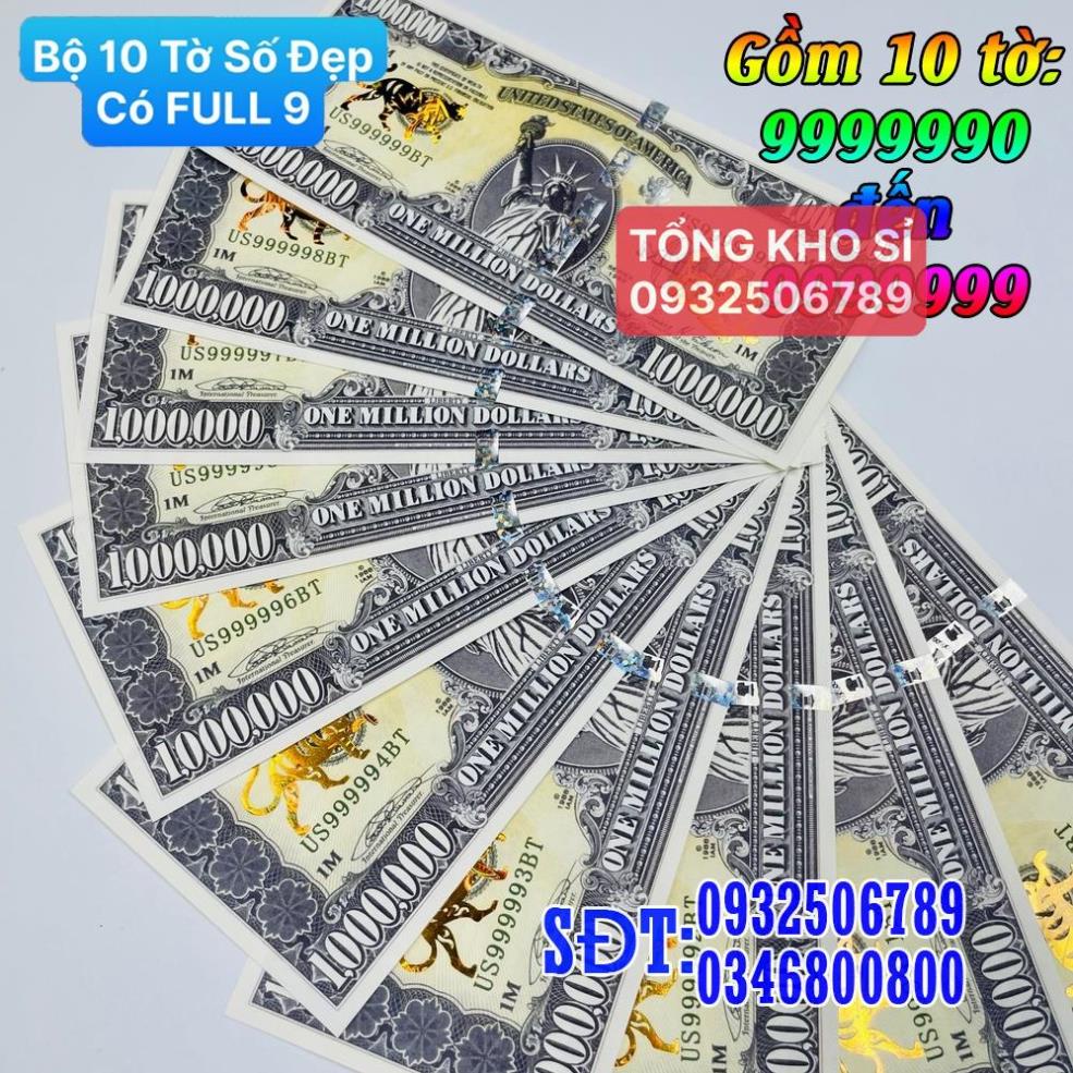 [BÁN CHẠY] Bộ 10 Tờ Seri Đẹp, có tờ FULL 9 , Tiền Lì xì độc 1 Triệu USD Mỹ hình Mèo mạ vàng sang chảnh, có bảo an