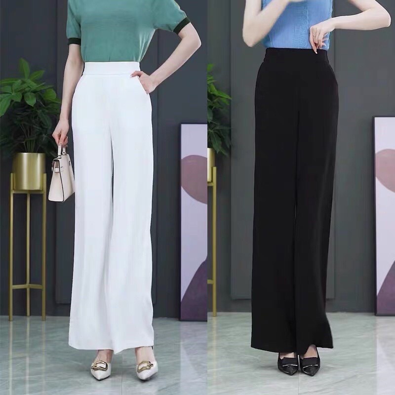 Quần suông ống rộng khoá sườn cạp cao-Mã 86