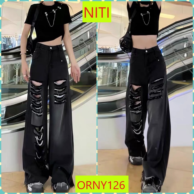 [ORNY126] QUẦN JEANS NỮ ỐNG RỘNG RÁCH TE TUA TRƯỚC ĐÙI LAI TUA TẢ TƠI MÀU XÁM ĐẬM TƯƠI MỚI CHẤT VẢI XỊN NITIQC | BigBuy360 - bigbuy360.vn