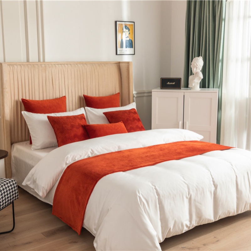 Khăn Trải Giường Hai Mặt Bằng Vải Nhung Màu Trơn Họa Tiết Lượn Sóng Phong Cách Bắc Âu