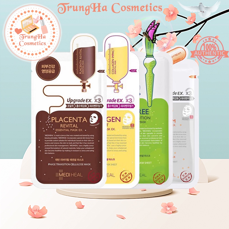 Mặt nạ dưỡng da Mediheal Teatree, Vita Lightbeam, Placenta Revital và Collagen EX Essential Mask 24ml