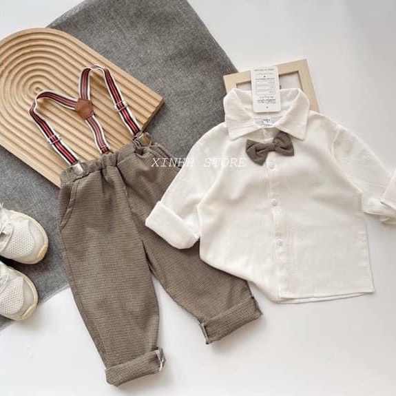 Set sơ mi công tử bé trai Hàn Quốc áo sơ mi cho bé trai 8-18kg  Củ khoai tây shop chất mềm mịn phong cách sành điệu