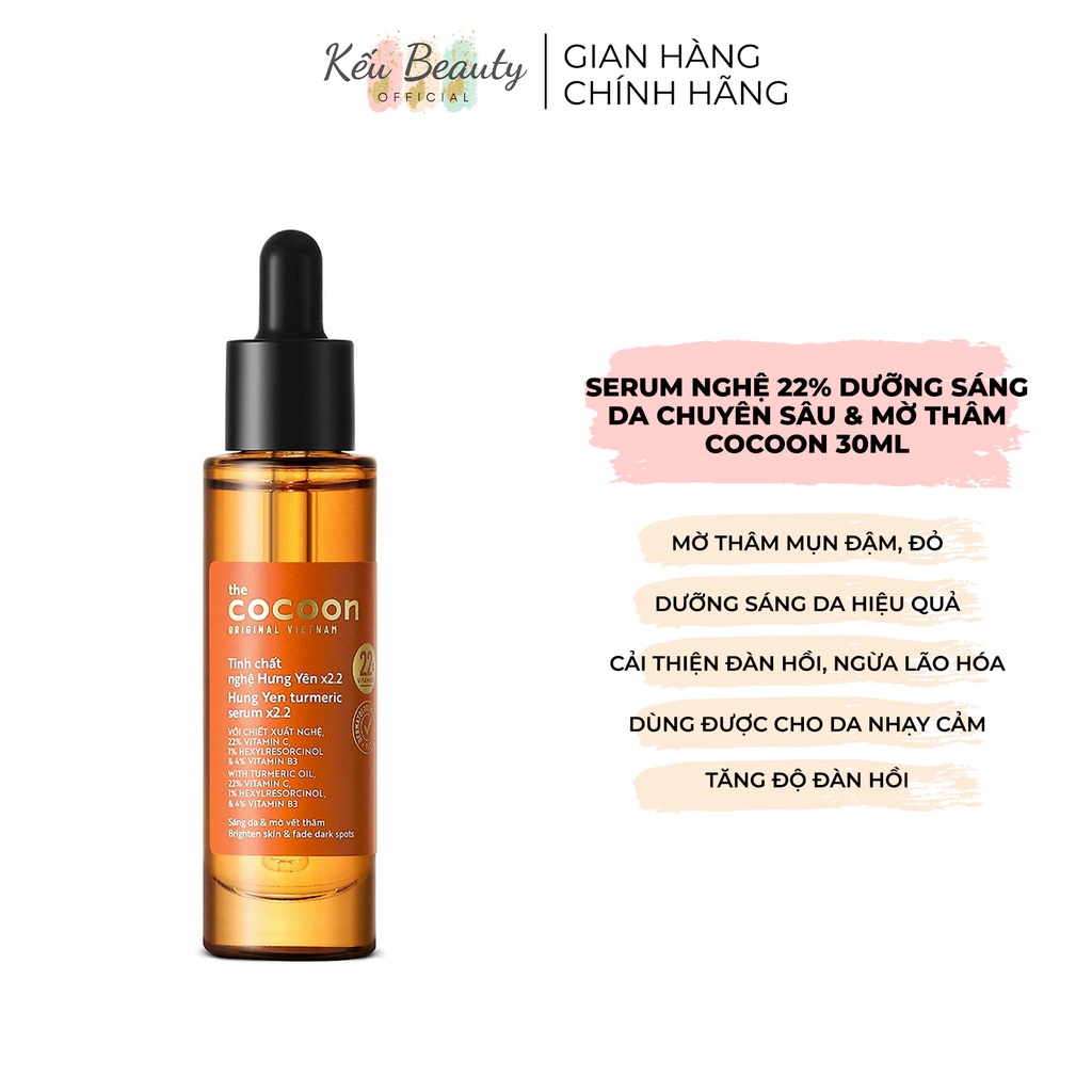 Tinh chất nghệ Hưng Yên x2.2 với 22% vitamin C sáng da chuyên sâu & mờ vết thâm Cocoon 30ml