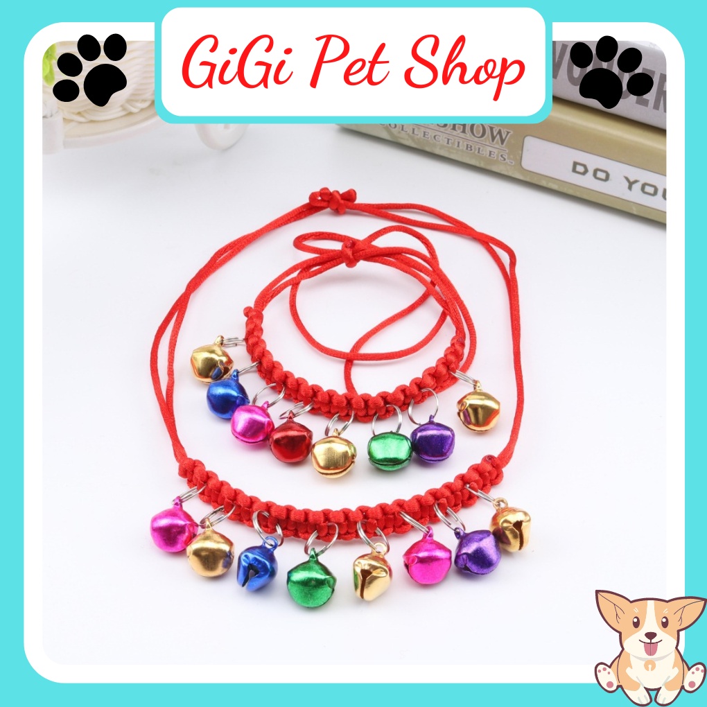 Vòng cổ dây đan có nhiều chuông lục lạc dễ thương có thể điều chỉnh kích thước cho thú cưng chó mèo - GiGi Pet Shop