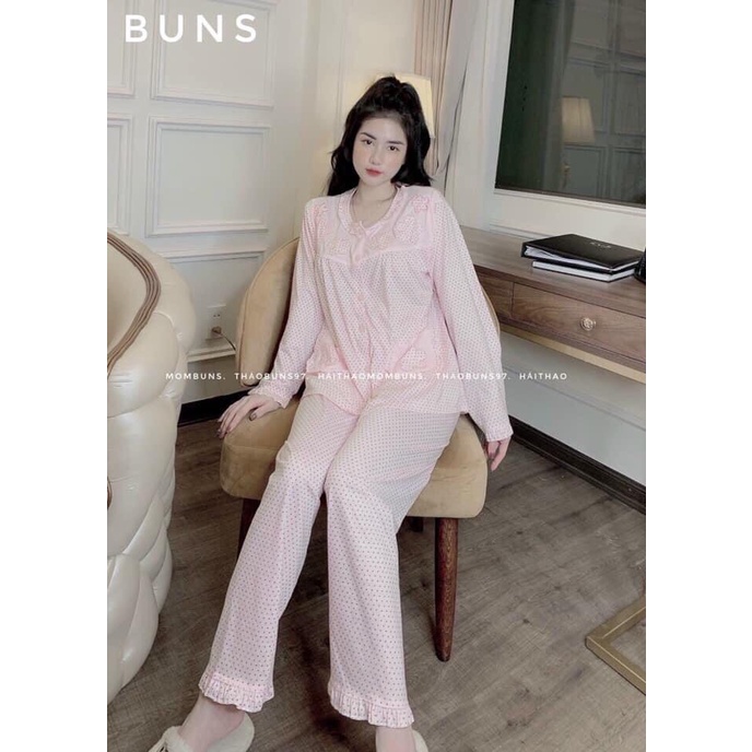 bộ bầu sau sinh cúc giữa mẫu mới chất cotton mềm