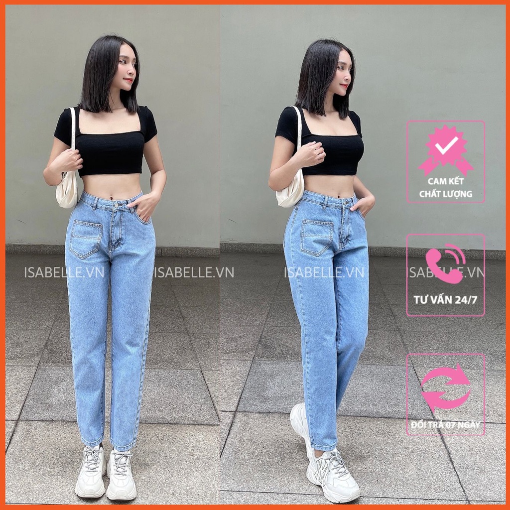 Quần Baggy Jean Nữ Cạp Cao ISABELLE - Màu Xanh Nhạt - Chất Mềm Mại Dày Dặn, May Kỹ - Mã BG192N