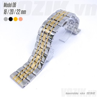 Dây đồng hồ thép không gỉ inox 316 model 06 kiểu khóa bấm chống han gỉ (18mm 20mm 22mm)