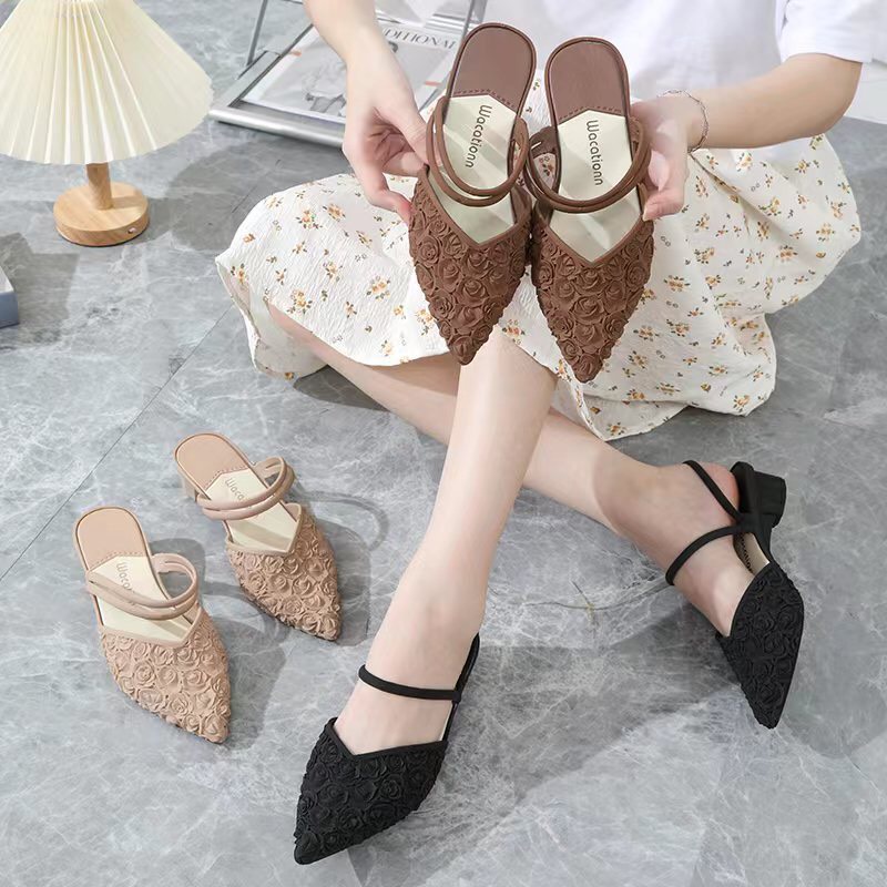 Dép sandal dép sục mũi nhọn họa tiết nổi 3D Hoa hồng 💥ĐI MƯA💥 thời trang siêu hot MSP2032