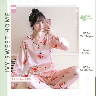 Bộ Lụa Mặc Nhà Heo Xanh cổ V 🌿 IVY400