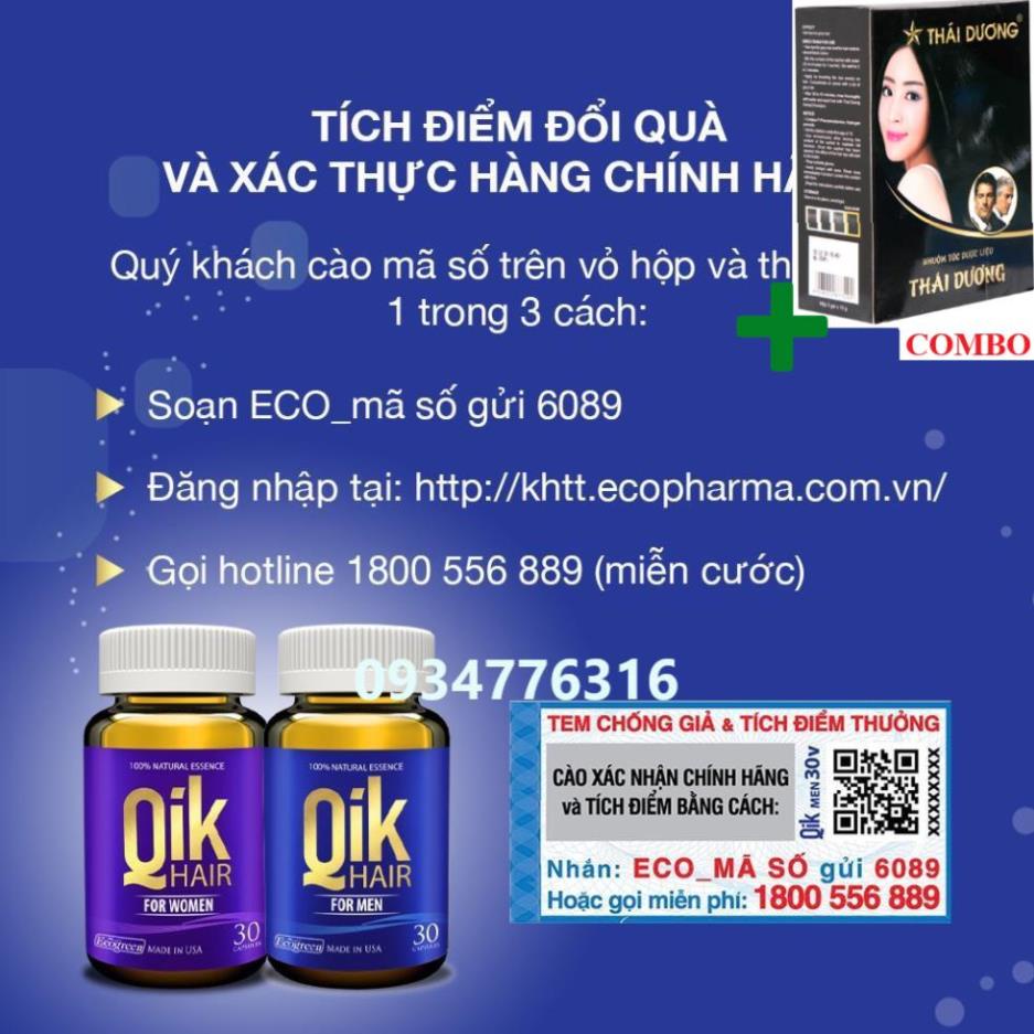 Combo Gội Là Đen Thái Dương+ Viên uống QIK HAIR (cho Nữ) giảm rụng, mọc tóc chắc khỏe (30 viên)