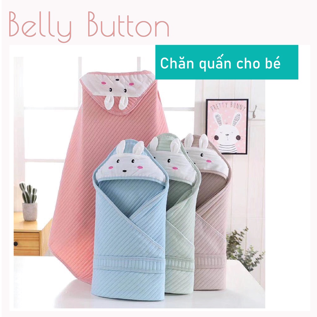Chăn Ủ, Chăn Quấn Cho Bé Sơ Sinh Mùa Thu Đông Có Mũ Hình Thú U05, Kèm Đai Buộc, Chất Liệu Cotton Bông Belly Button