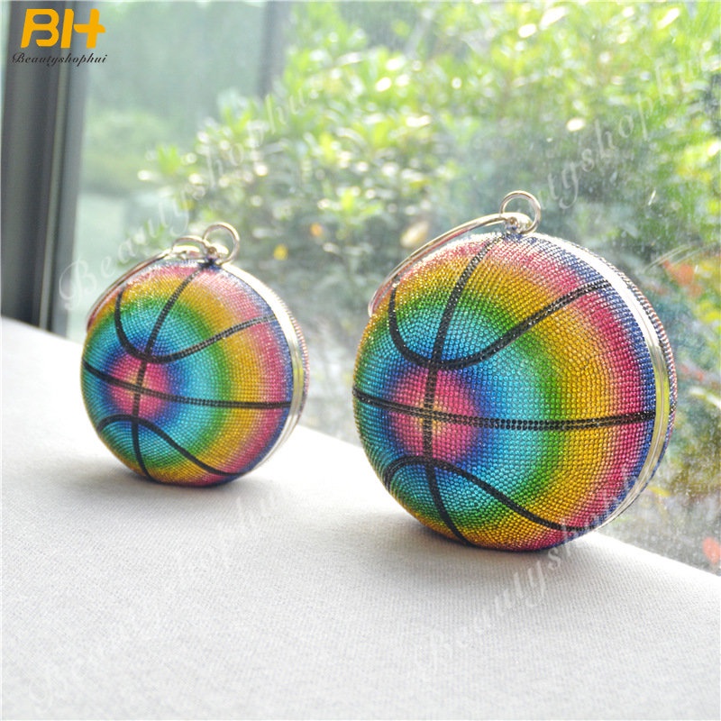 Túi Đeo Chéo Đính Đá Hình Quả Bóng Rổ Nhiều Màu Sắc Phong Cách Âu Mỹ Cho Nữ