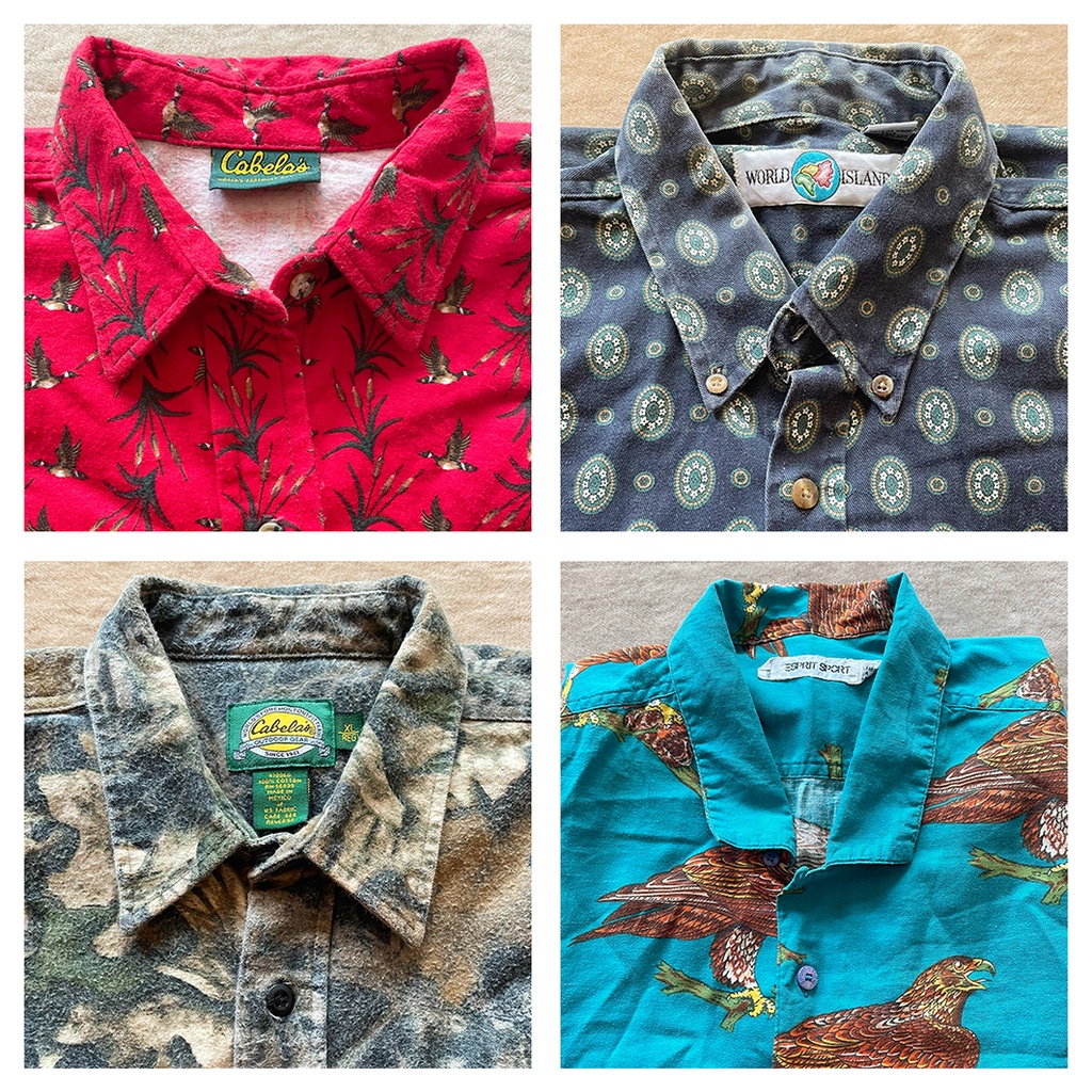 Áo sơ mi hoạ tiết 2hand, Áo tay dài secondhand vintage retro