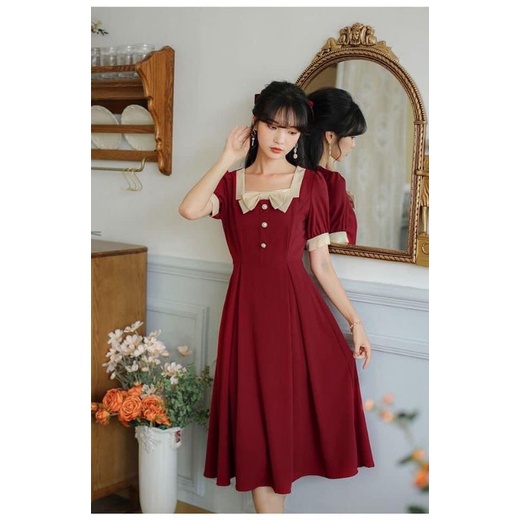 đầm bigsize thiết kế Mit Design 40kg_120kg mẫu đỏ đô rực rỡ mặc đi làm đi chơi đều xịn