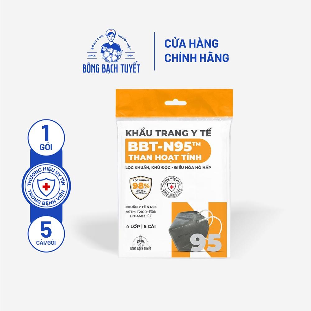 Khẩu trang N95 Bông Bạch Tuyết 4 lớp than hoạt tính (5 cái/gói)
