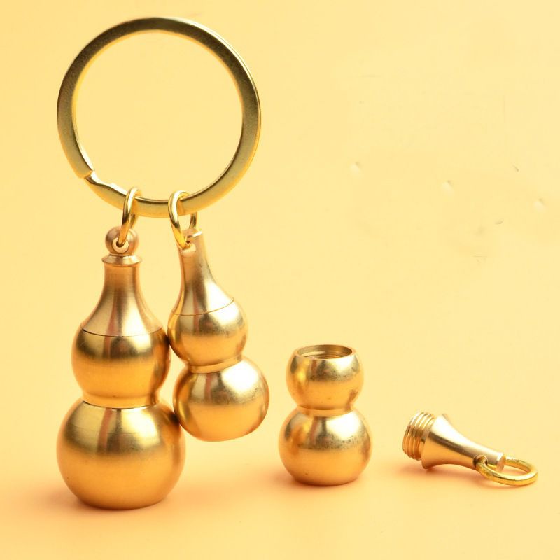 Móc khóa xe máy ô tô đồng thau hình bầu hồ lô phong thủy may mắn