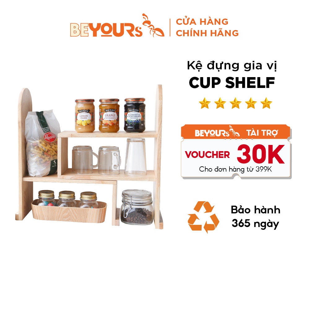 Kệ đựng gia vị BEYOURs Cup Shelf gỗ cao su tự nhiên, màu gỗ