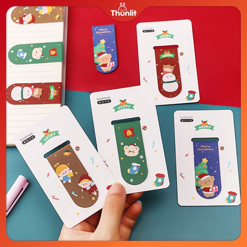 Phụ kiện đánh dấu trang từ tính THUNLIT hình gấu tuyết Giáng sinh dễ thương cho văn phòng sinh viên