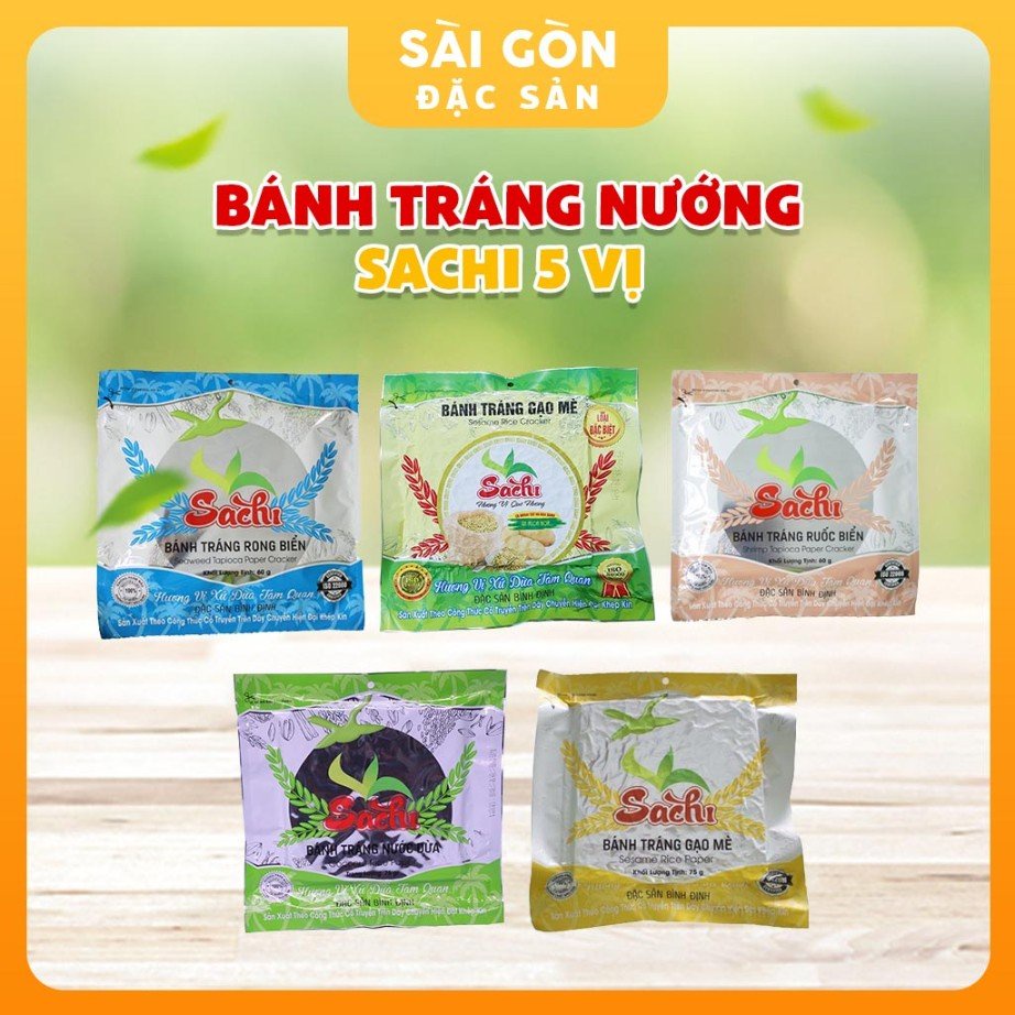 Bánh Tráng Nướng Bình Định Sachi Gạo mè, Rong biển, Nước dừa, Khoai tây, Ruốc biển 75 Gam Sài Gòn Đặc Sản