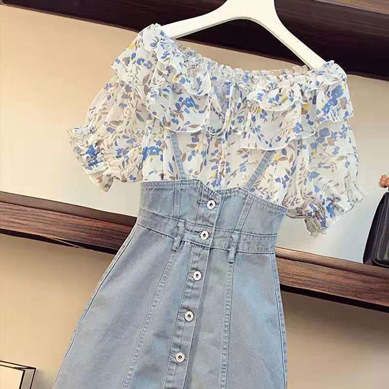 Set Áo Sơ Mi Và Đầm Yếm denim Thời Trang Mùa Hè Mới Cho Nữ