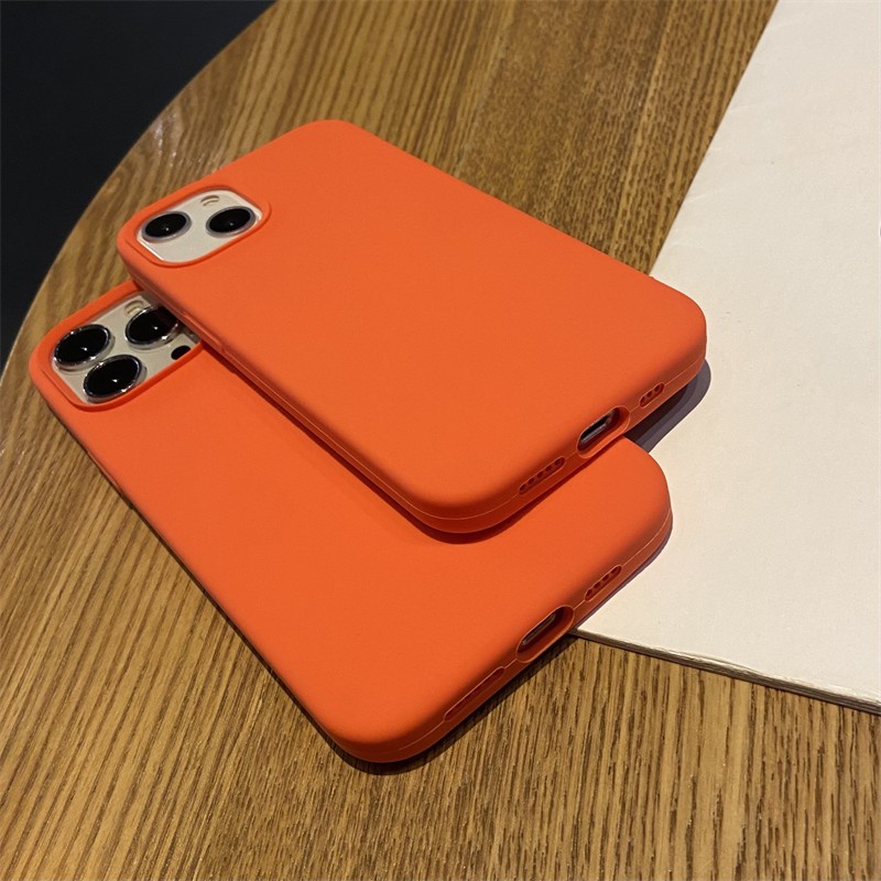 Ốp Điện Thoại Silicon Mềm Màu Cam Cho IPhone 14 13 12 11 Pro X Xs Max 7 8 6s Plus