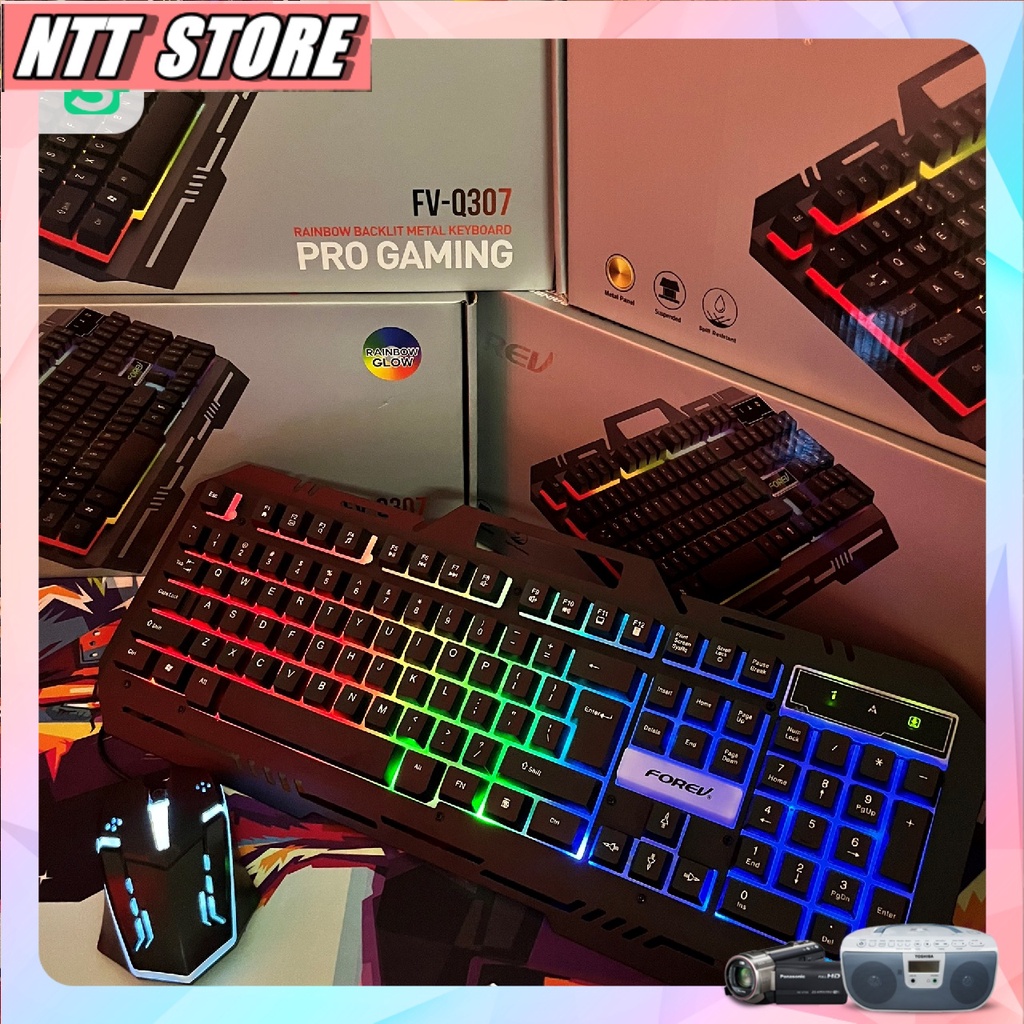 Bàn phím giả cơ Led Rainbow cực chất Forev Q307 đế nhôm kèm giá đỡ điện thoại - NTT Store