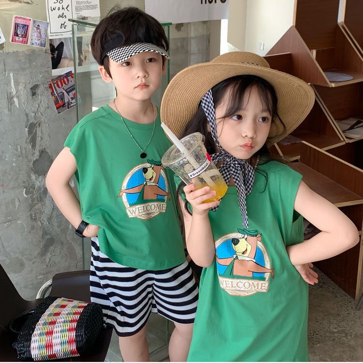 Đầm Không Tay Cổ Tròn In Hình Hoạt Hình Thời Trang Mùa Hè Dành Cho Bé Gái