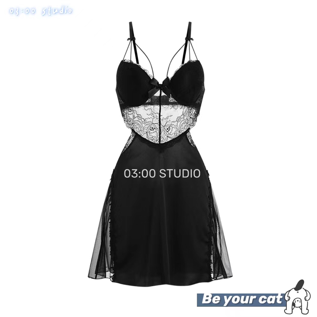 （Giao hàng bảo mật)🖤Váy ngủ sexy🖤Có mút+có gọng🖤gom ngực tạo khe🖤2 dây hở lưng đẹp phối ren body quyến rũ đen trắng--040 | BigBuy360 - bigbuy360.vn