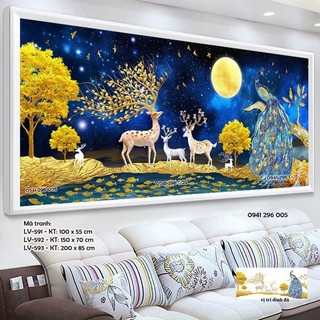 Tranh gắn đá hươu tài lộc 200x85cm,tranh chưa đính đá và chưa khung