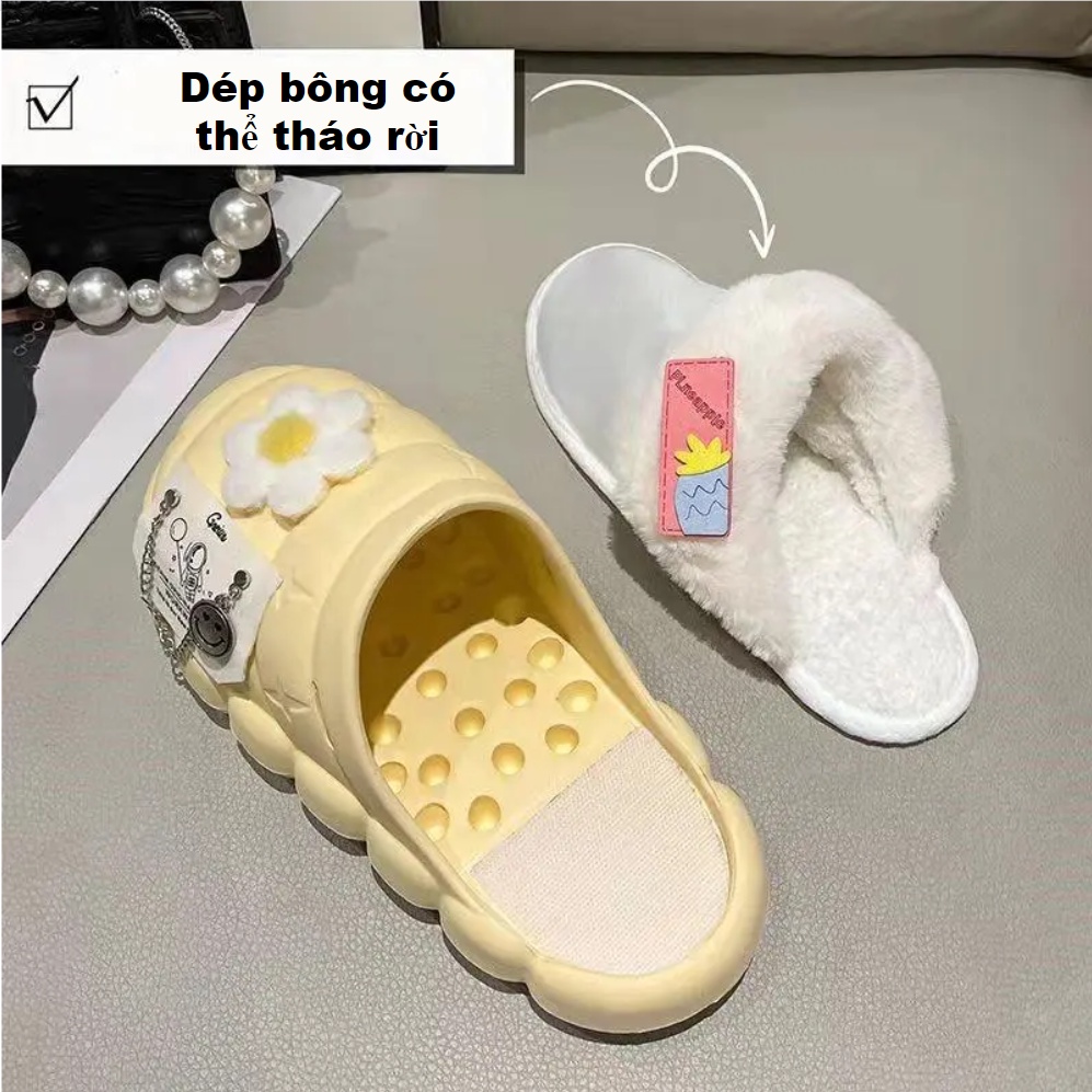 🎀Dép bông chống thấm nước có thể tháo rời giặt Dép Bông Đi Trong Nhà Thiết Kế Dễ Thương Thời Trang Mùa Thu Đông 2022 Dành Cho Nữ