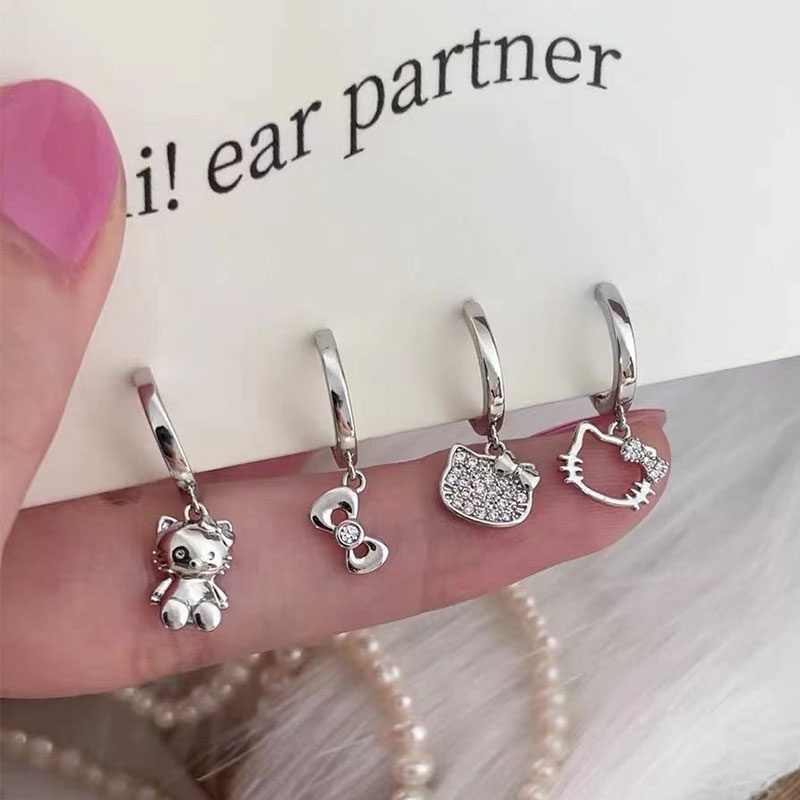 Khuyên Tai Hình Mèo Đính Đá Zircon Sang Trọng Cho Nữ