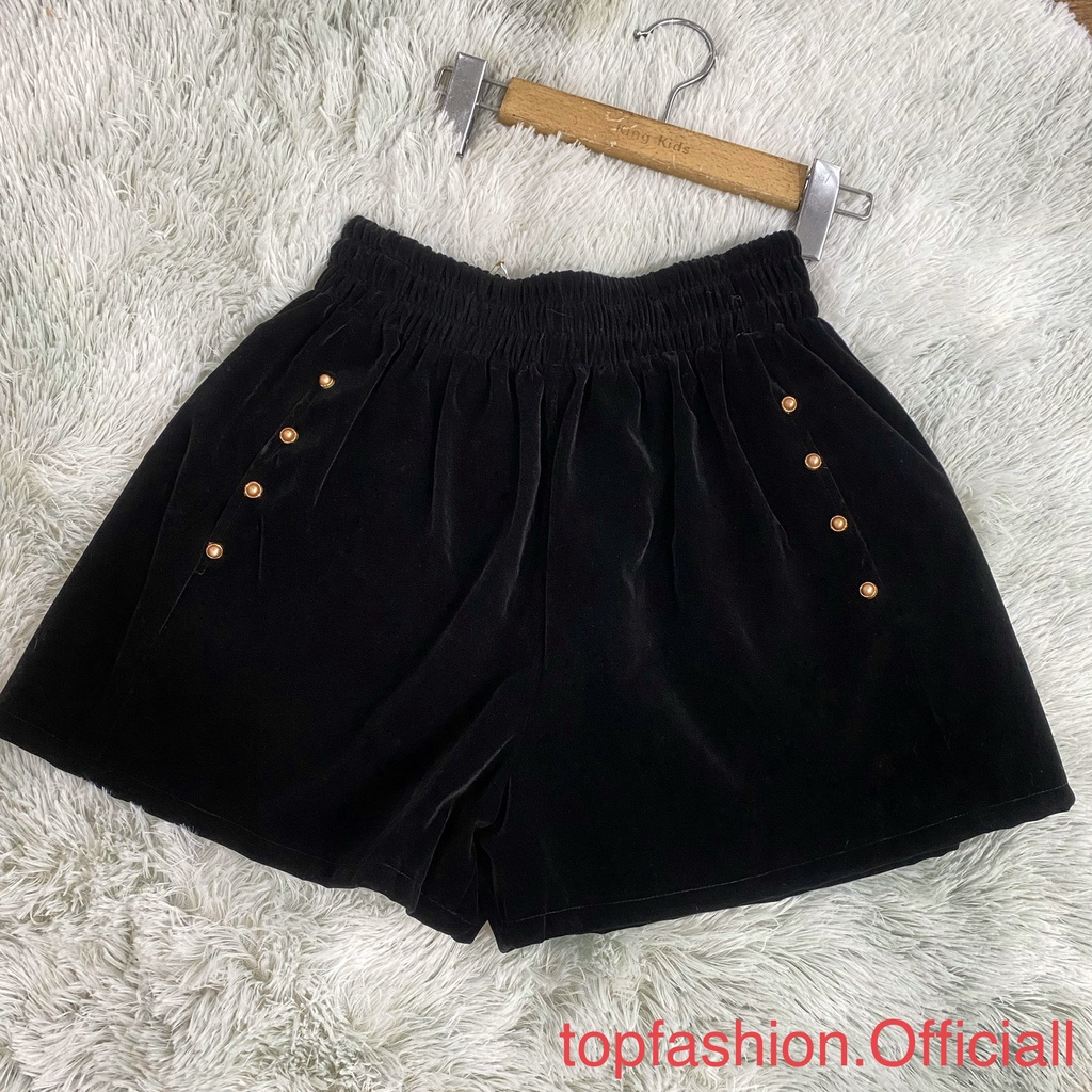 Quần short nữ nhung top_fashion_8386 quần nhung được đính 8 khuy trc túi nổi bật, ống quần rộng thoáng mát.151
