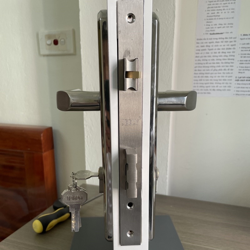 Khoá cửa đại 26cm inox 304 JEELY khoá tay gạt cho cửa gỗ cửa chính