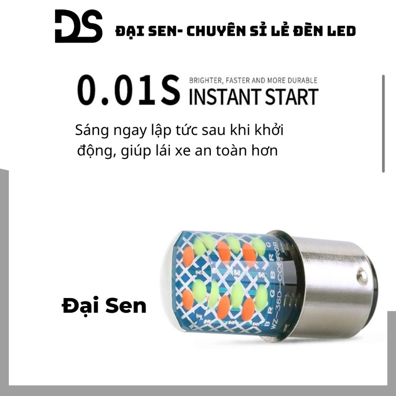 Đèn Led hậu nháy 7 màu phủ silicon chớp F1 20W chân kép 36 tim Led siêu sáng
