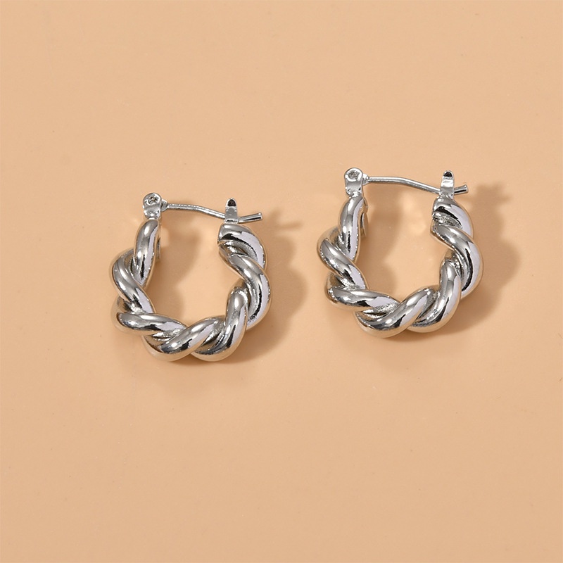 Khuyên Tai Vòng Kim Loại Xoắn Dày Tối Giản Cho Nữ