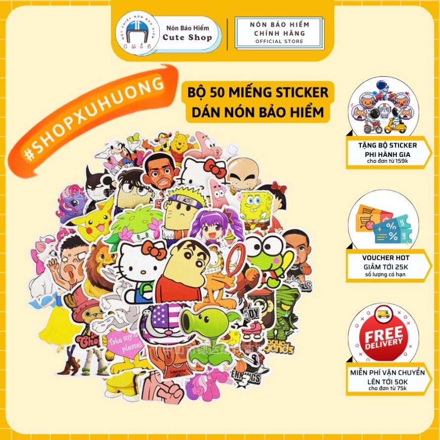 Stciker Dán Nón Bảo Hiểm, Sticker Trang Trí Dán Mũ Bảo Hiểm, Vali, Bàn Học Có Nhiều Mẫu Cute Chống Nước CUTE SHOP