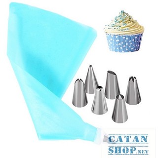 Bộ 6 đui bắt bông kem kèm chốt và túi đựng kem trang trí bánh GD230-BatKem