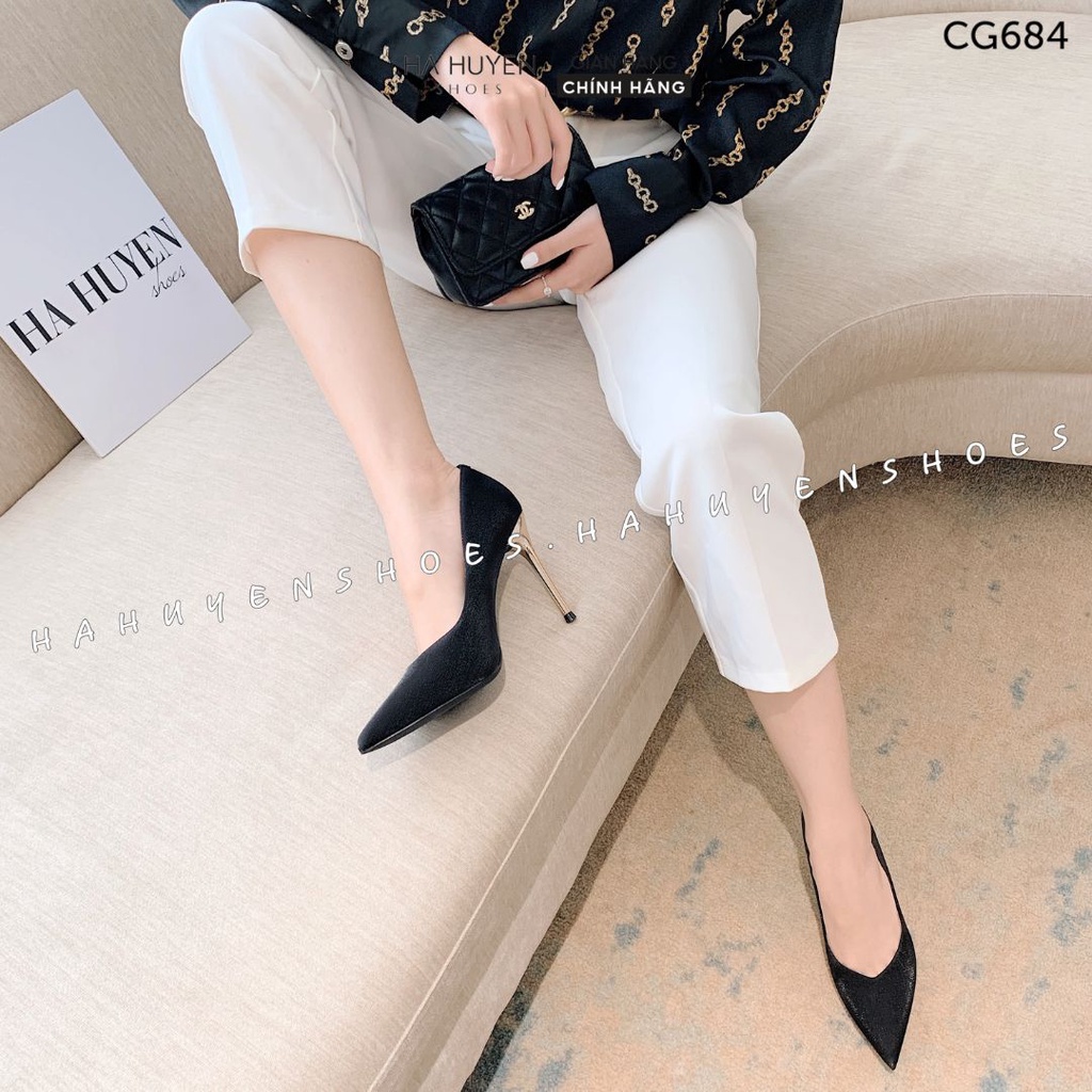 Giày cao gót nữ Hà Huyền Shoes lụa gót nhọn 9 phân - CG684