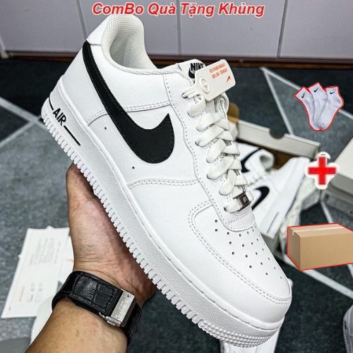 Giày _Nike Air force 1 trắng vệt đen, giày af1 móc đen chuẩn hàng trung Full Phụ Kiện